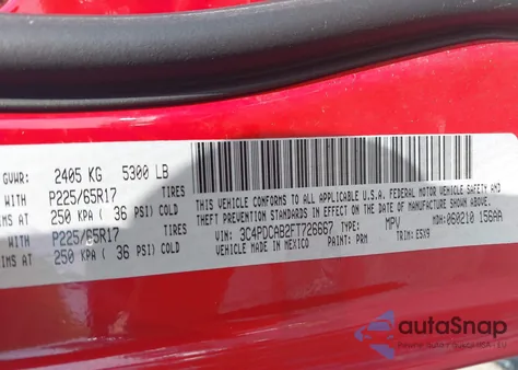 2015 Dodge Journey Se z USA, uszkodzony, nr VIN 3C4PDCAB2FT726667